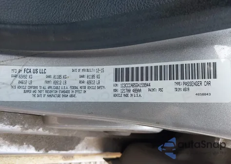 2016 Chrysler 200 Limited z USA, uszkodzony, nr VIN 1C3CCCAB5GN159944